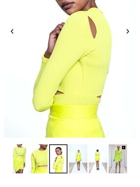 Neon Yellow Long-Sleeve Cropped Top with Cutout Details